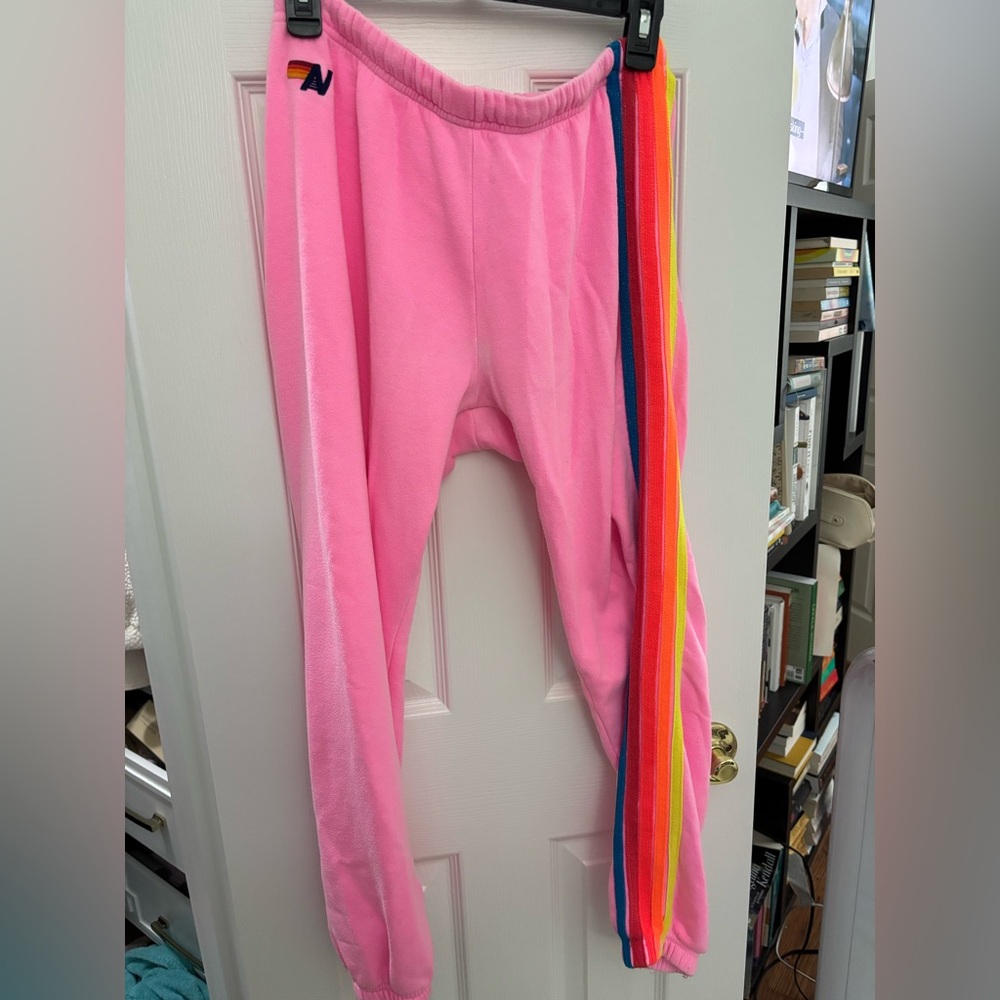 Aviator Nation 5 stripe pink sweatpants